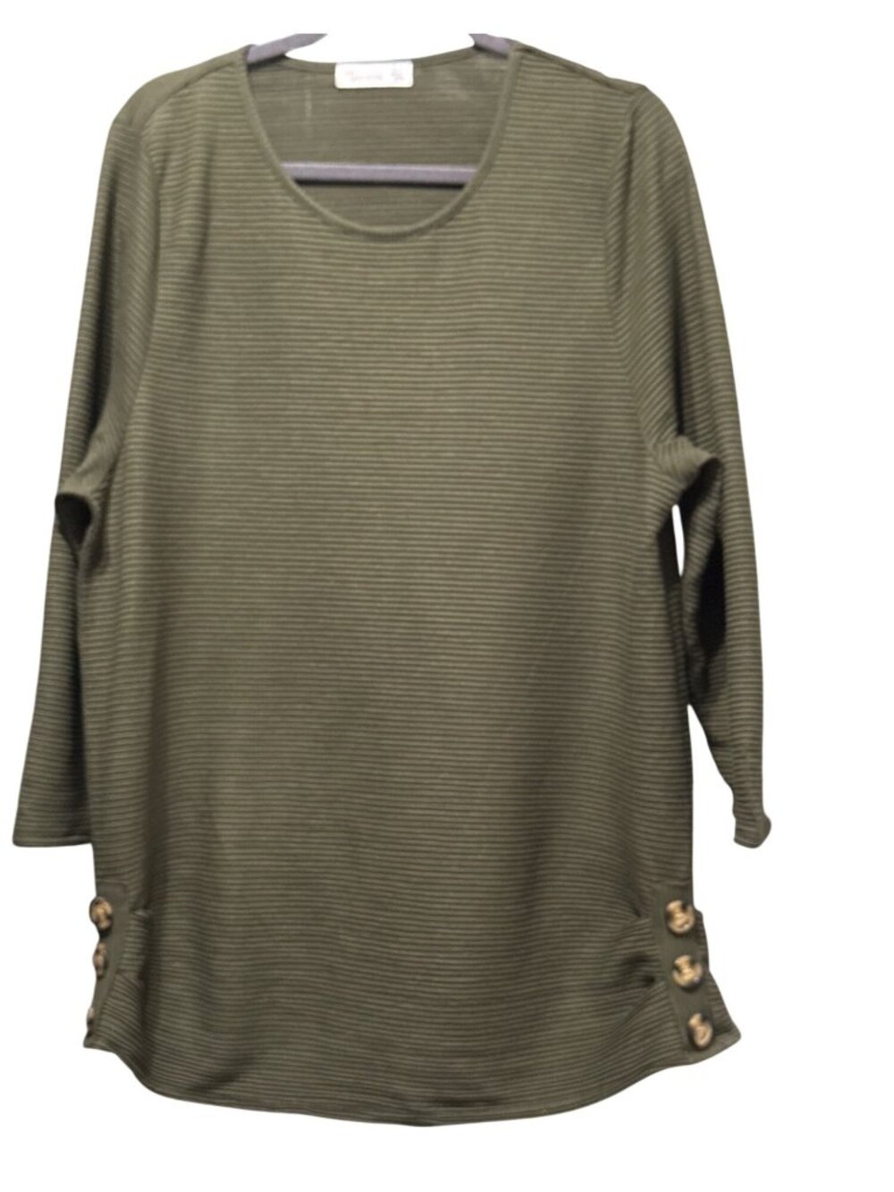 89th + Madison Olive Green Ribbed Long Sleeve Tunic Top Side Button Accents XL